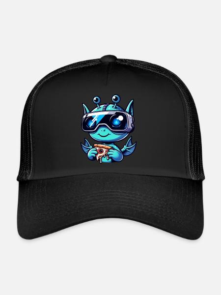 Alien Sci-Fi VR Pizza Party, Alien Amusement - Trucker Cap - black/black - Front