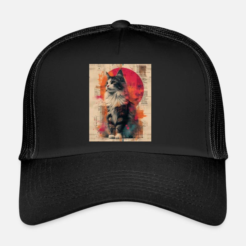Majestic Mouser : Impression d’Art abstraite Vintage chat - Casquette trucker - noir/noir