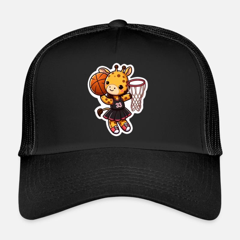 Baby giraffe throwing basket Trucker Cap