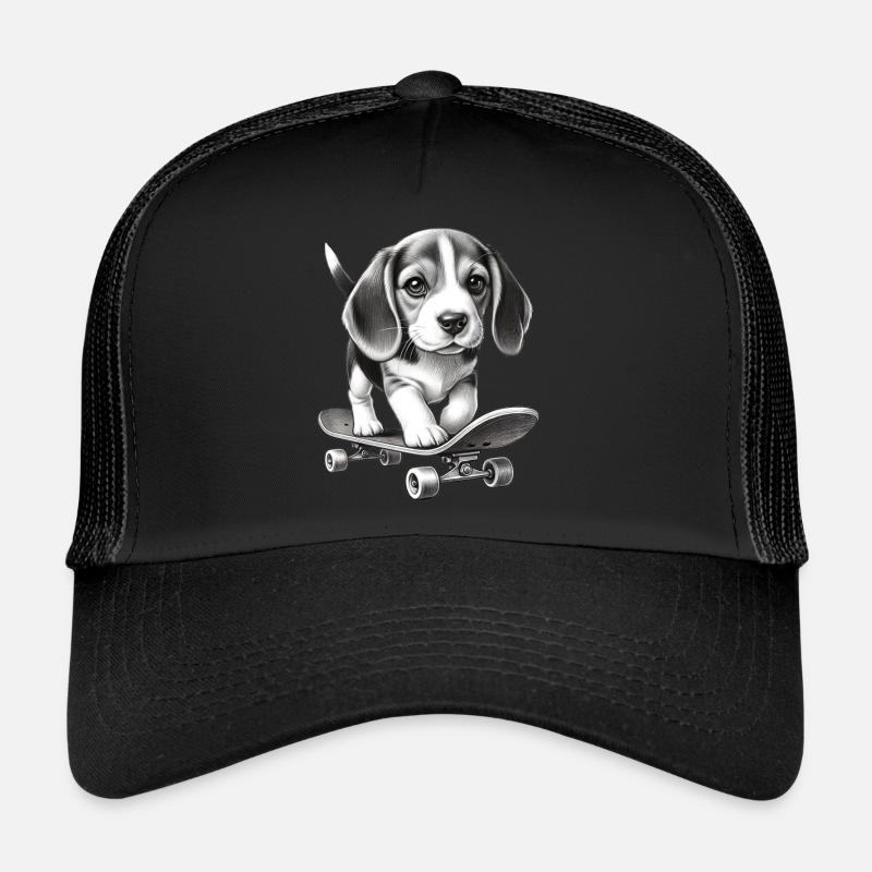 hund beagle skateboard skateboarder zeichen stil - Trucker Cap - Schwarz/Schwarz