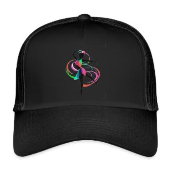 Frau,turnerin,rsg, gymnastik, illustration, bunt - Trucker Cap - Schwarz/Schwarz - Vorne