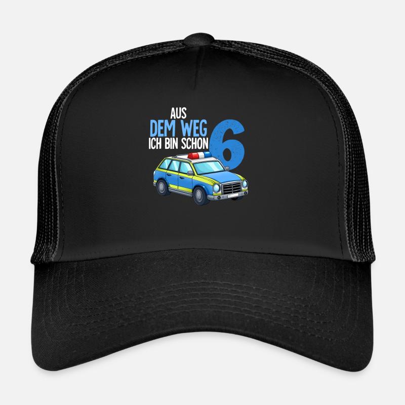 6. Geburtstag Polizei Polizeiauto 6 Jahre - Trucker Cap - Schwarz/Schwarz