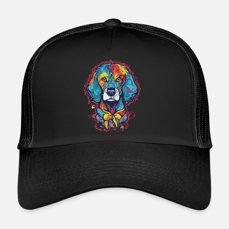Bunter Hippie Hund desgin - Trucker Cap - Schwarz/Schwarz