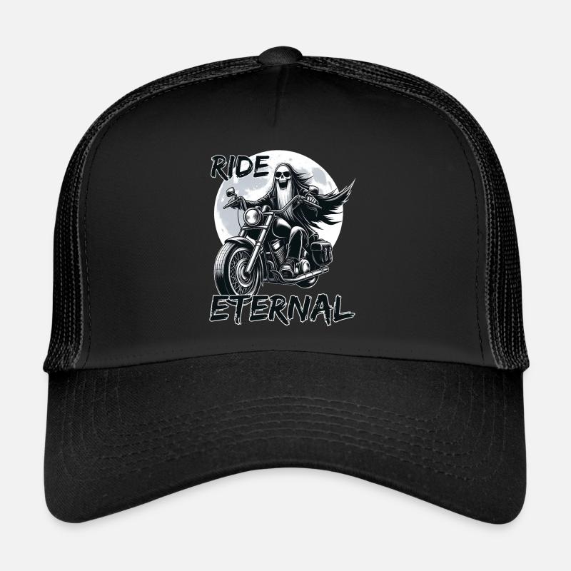 Ride Eternal: The Skeleton Biker’s Quest Trucker Cap