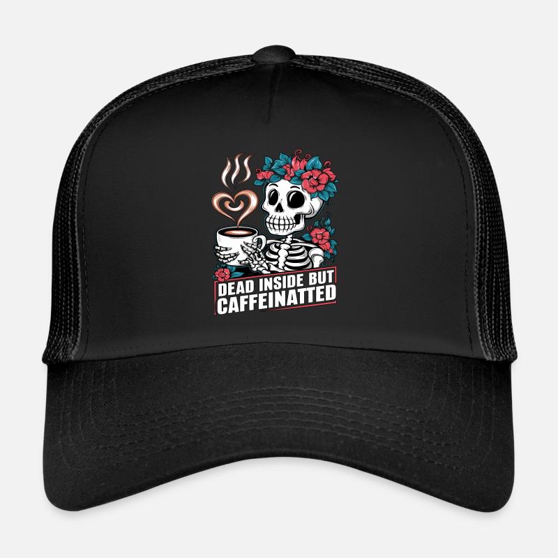 Lustiger Kaffee Koffein Skelett Spruch Trucker Cap