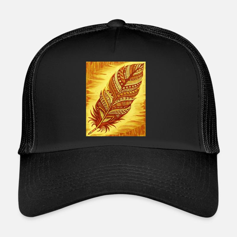 une plume avec des motifs et des couleurs complexes Casquette trucker 