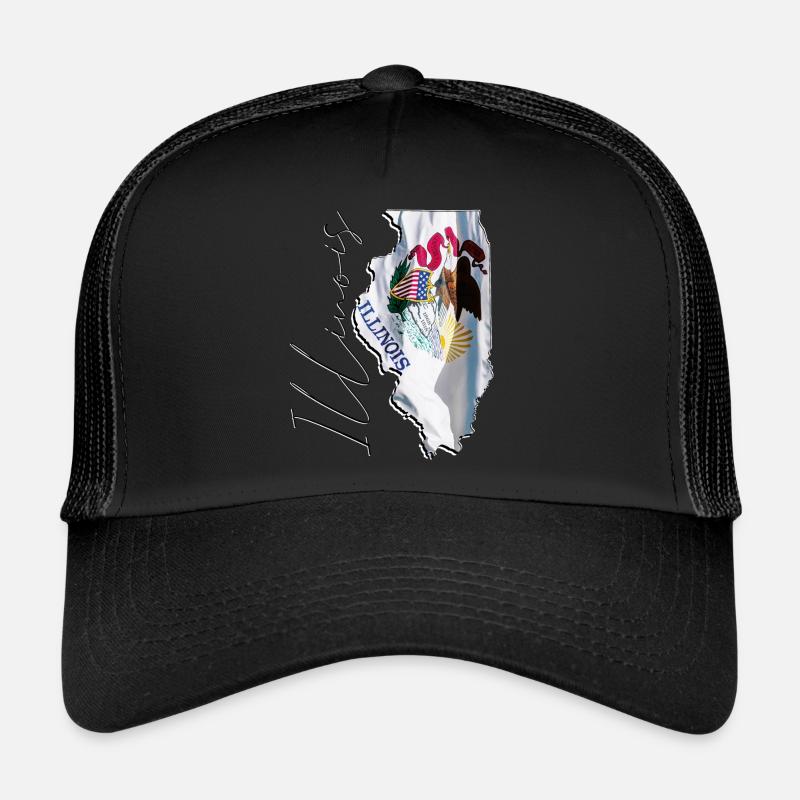 Illinois (États-Unis) | Drapeau réel | Flag Map Script Casquette trucker 