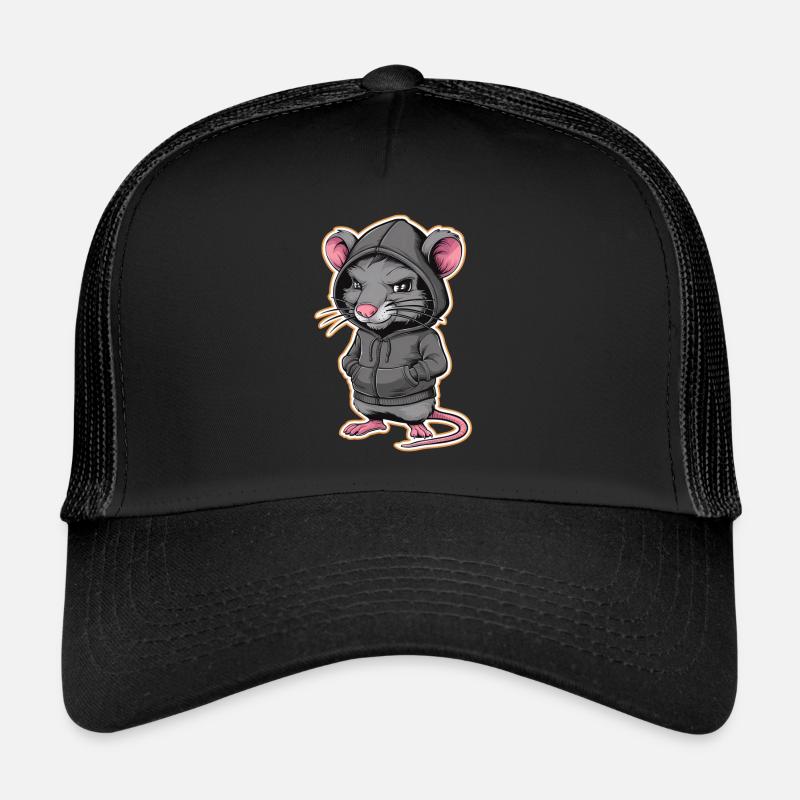 Rat cool dans un sweat à capuche élégant - Funny Animals - Casquette trucker  - noir/noir