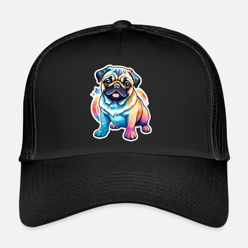 Mops Wasserfarben - Trucker Cap - Schwarz/Schwarz