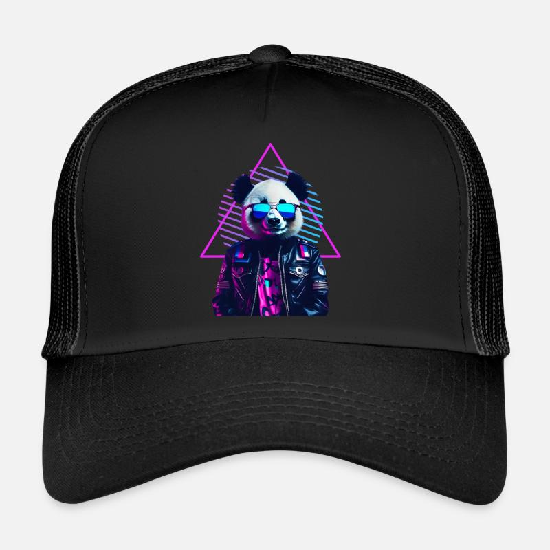 Retro Panda 80s Leather Jacket Neon Colors Trucker Cap