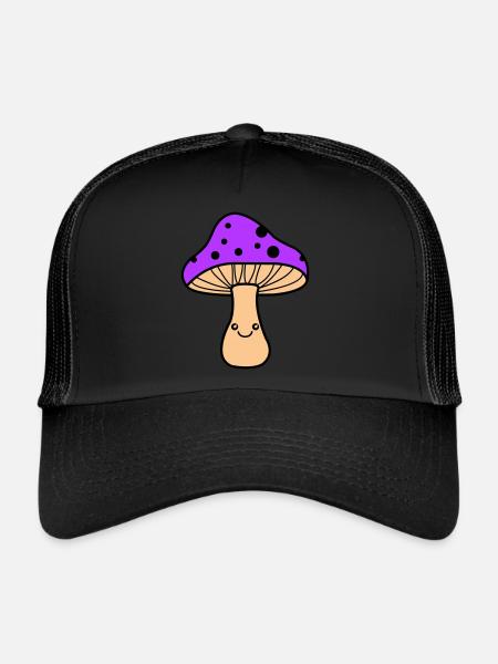 Bande dessinée champignon - Casquette trucker  - noir/noir - Devant