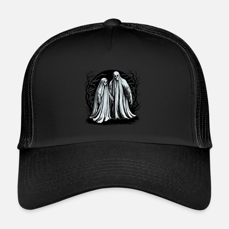 Scary ghost couple haunting Trucker Cap