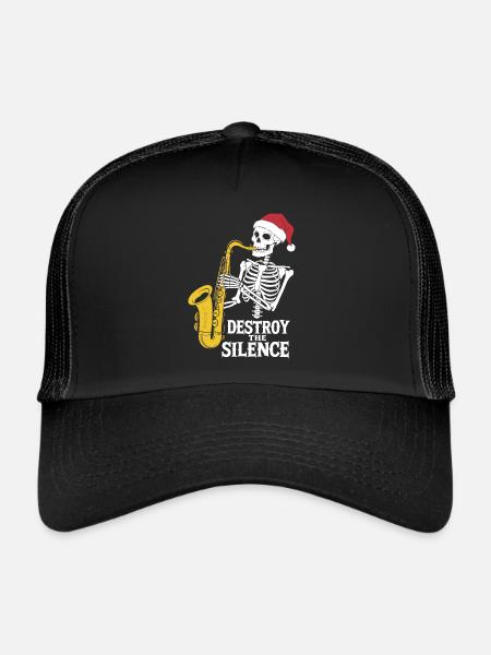 Saxophone squelette Destroy the Silence Musique - Casquette trucker  - noir/noir - Devant