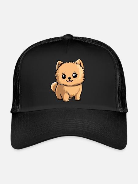 Pomeranian Dog Comic Cute Pomeranian - Trucker Cap - black/black - Front