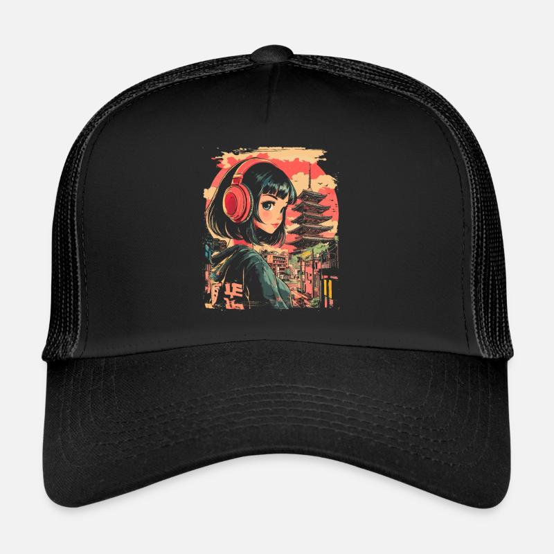 Anime Mädchen Japan - Trucker Cap - Schwarz/Schwarz