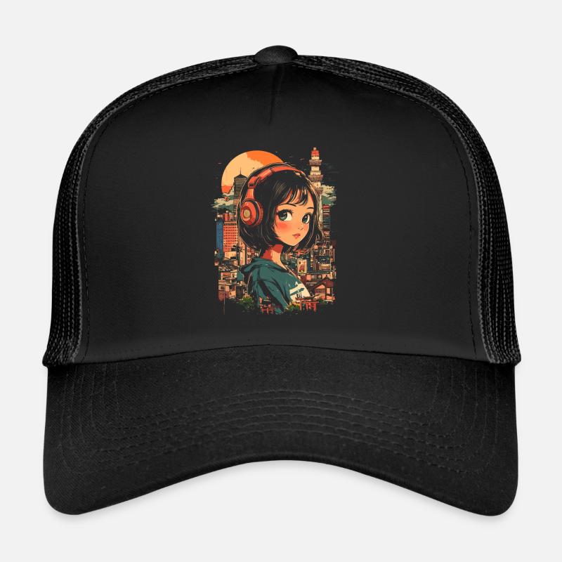Anime Mädchen Japan - Trucker Cap - Schwarz/Schwarz
