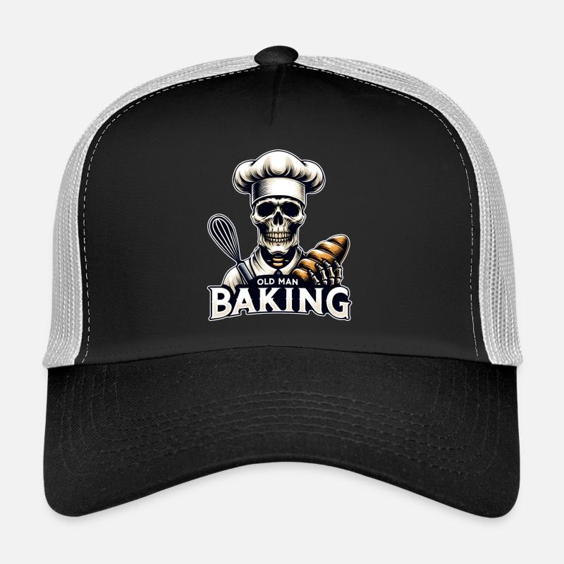 Old Man Baking Skull mit Bäckermütze backt Brot Trucker Cap