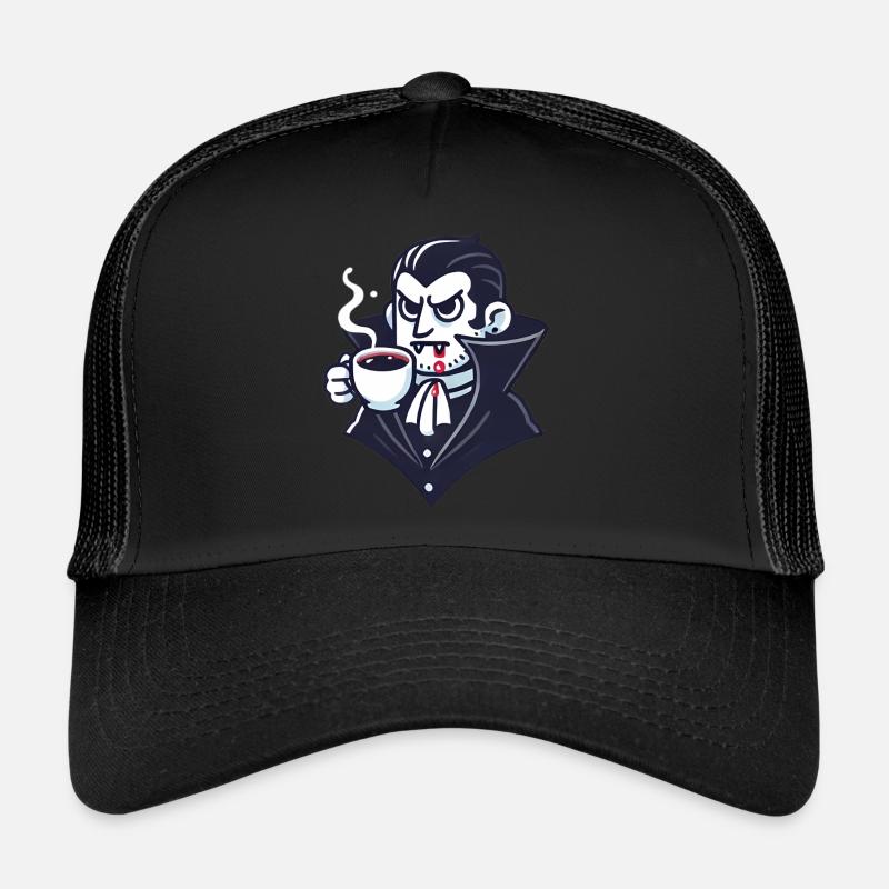 Dracula Coffee Time Cartoon Design - Trucker Cap - black/black