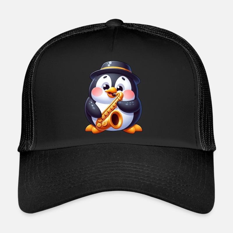 Mignon pingouin saxophone musicien dessin animé Casquette trucker 