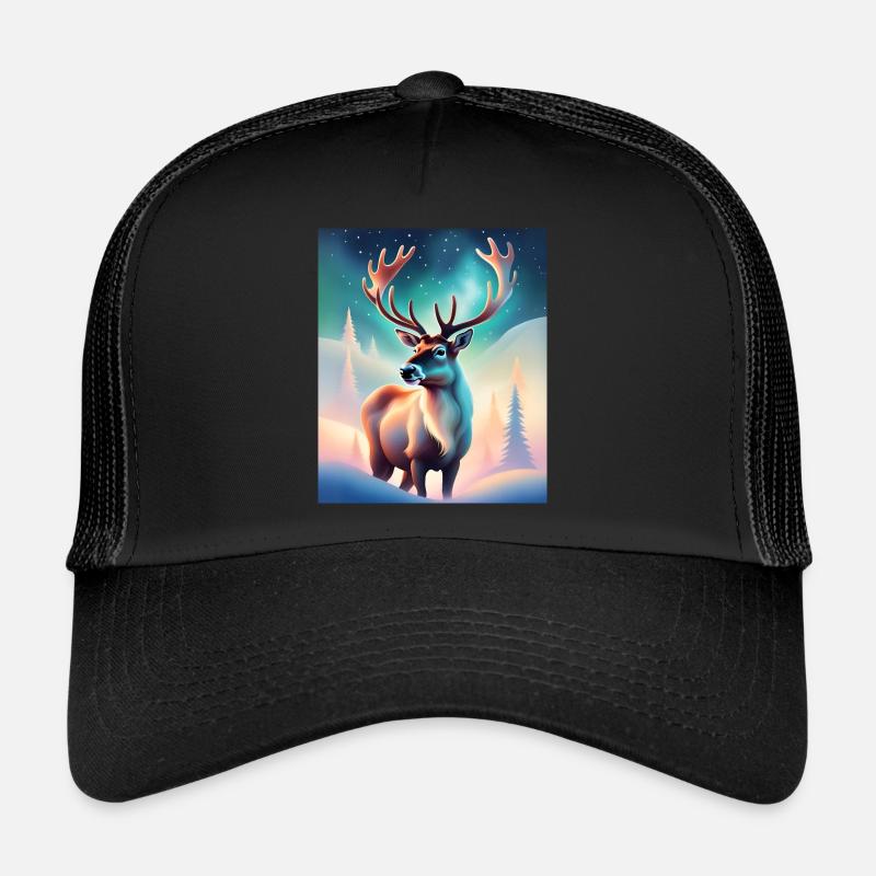 Majestätisches Rentier-Design mit Nordlichtern - Trucker Cap - Schwarz/Schwarz