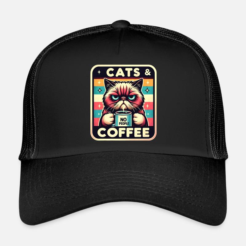 Le chat et le café, pas les gens - Casquette trucker  - noir/noir