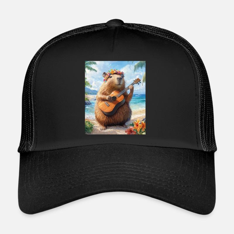 Capybara Hawaii Beach Guitar Trucker Cap