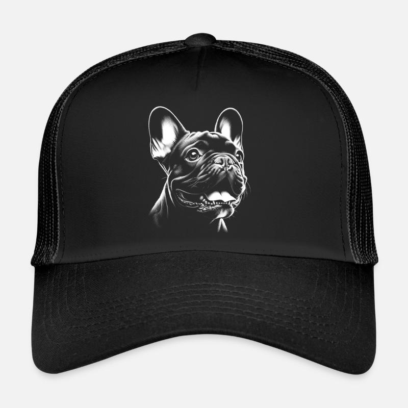 Tête de bouledogue français en noir et blanc Casquette trucker 