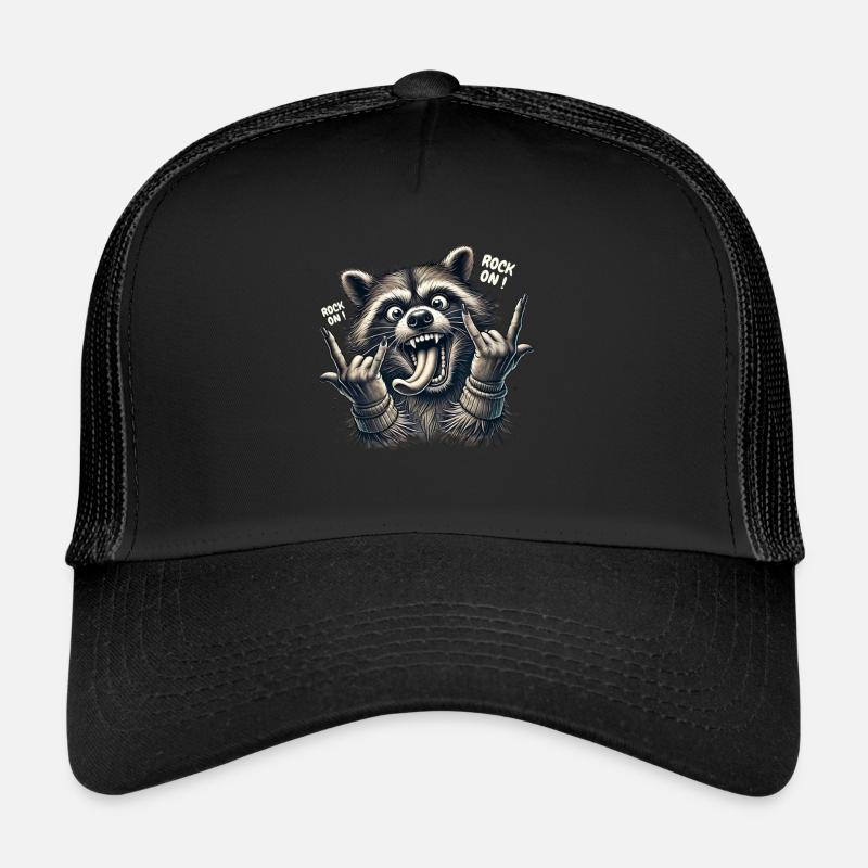 Rock On Waschbär Heavy Metal Design - Trucker Cap - Schwarz/Schwarz