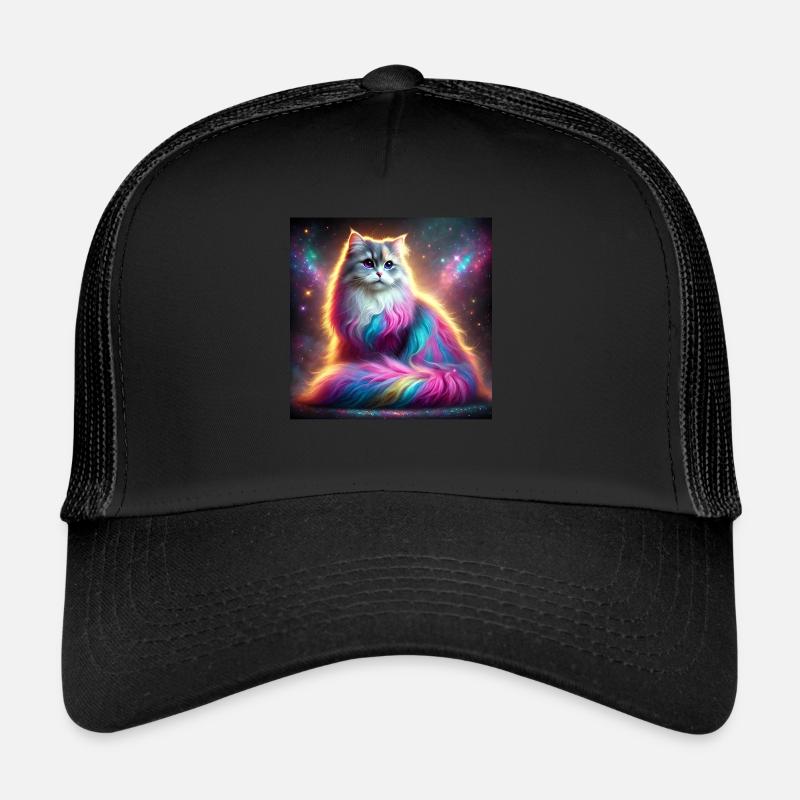 Magical Galaxy Cat with Rainbow Fur Trucker Cap