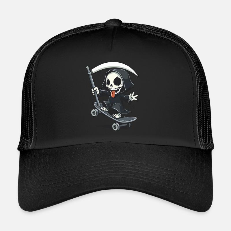 Skate or Die – Sensenmann auf einem Skateboard Trucker Cap