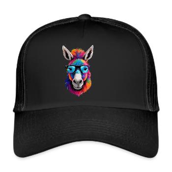 Esel,graffiti ,malerei , bunt,Nerd - Trucker Cap - Schwarz/Schwarz - Vorne