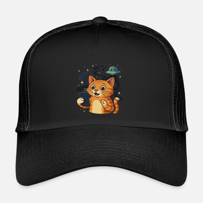 Rumkat med fremmed UFO - Trucker cap - sort/sort