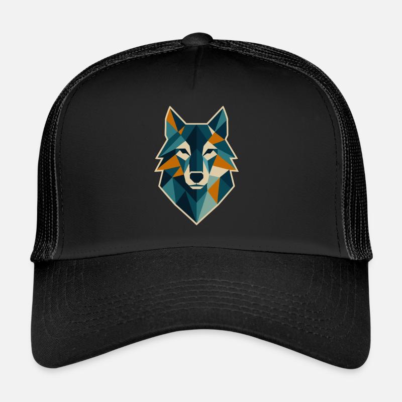 Geometrischer Wolfskopf Polygon Stil Trucker Cap