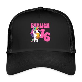 Beer Unicorn Finally 16 Years Birthday Alcohol - Trucker Cap - black/black - Front