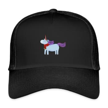 Weihnachtseinhorn mit Schal - Trucker Cap - Schwarz/Schwarz - Vorne