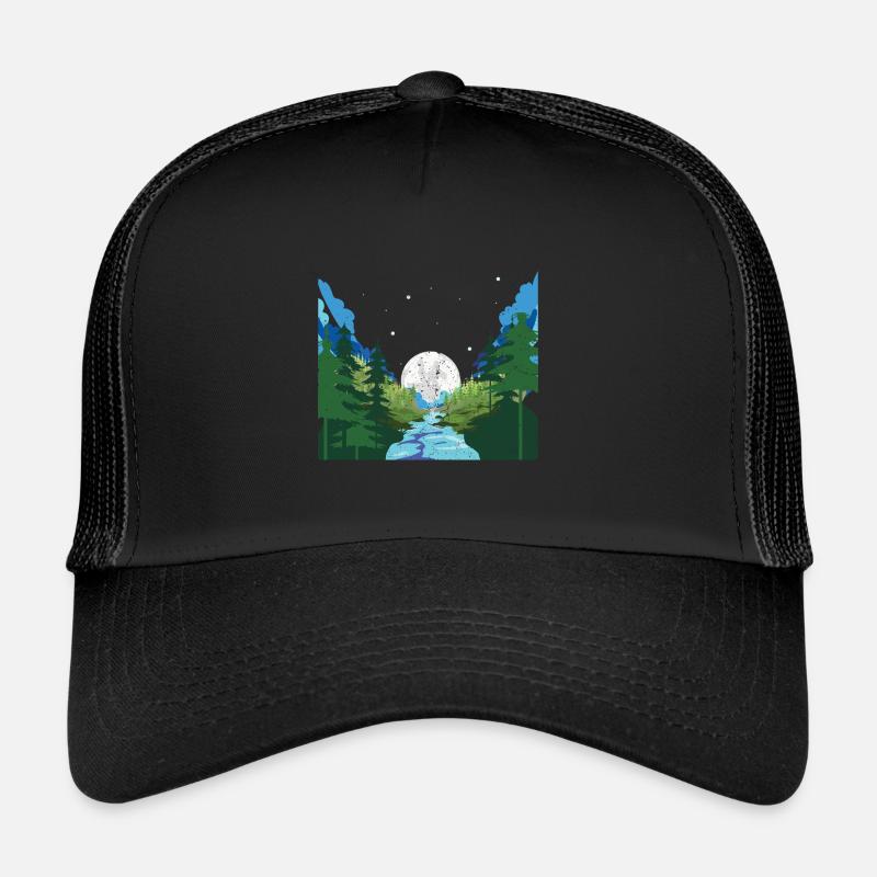 Forest Trees River Gift Full Moon Nature Casquette trucker 