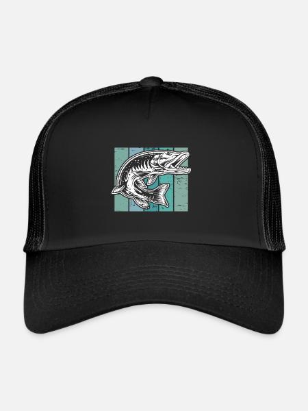 Poisson vintage pour les pêcheurs - Casquette trucker  - noir/noir - Devant
