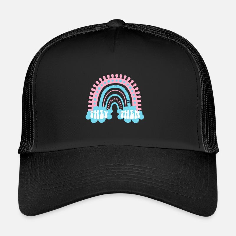 Sie Sie Trans Pronouns Transgender Boho Regenbogen - Trucker Cap - Schwarz/Schwarz