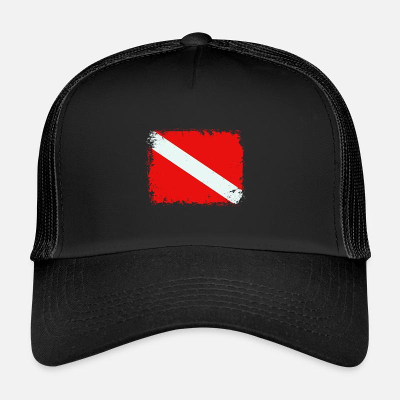 Dive Flag Scuba Diving Underwater Freediving Diver - Trucker Cap - Schwarz/Schwarz