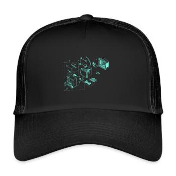 Retro TV technical sketch old school gift - Trucker Cap - black/black - Front