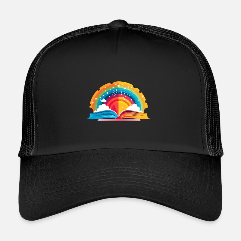 regenbogen buch mit wolken - Trucker Cap - Schwarz/Schwarz