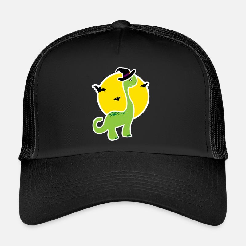 Kinder Halloween Dino T-Shirt - Geschenkidee - Trucker Cap - Schwarz/Schwarz