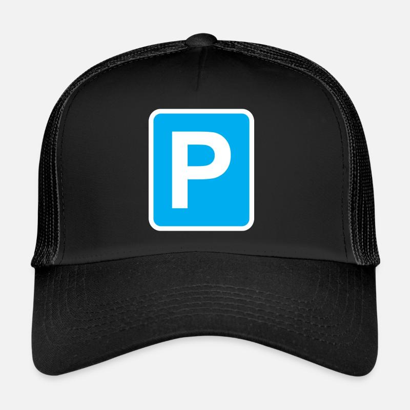 P, Parksymbol, Parken - Trucker Cap - Schwarz/Schwarz