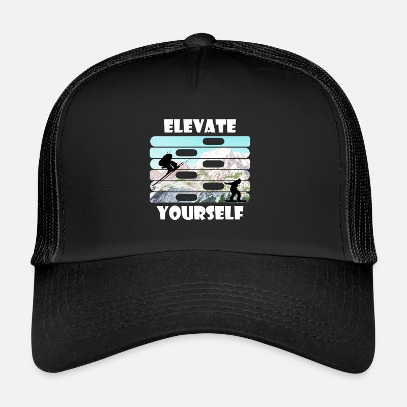 Elevate Wintersport Shirt & Geschenkidee - Trucker Cap - Schwarz/Schwarz