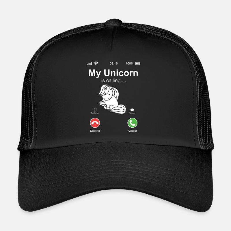 Einhorn ruft an Geschenk Tiere Regenbogen - Trucker Cap - Schwarz/Schwarz
