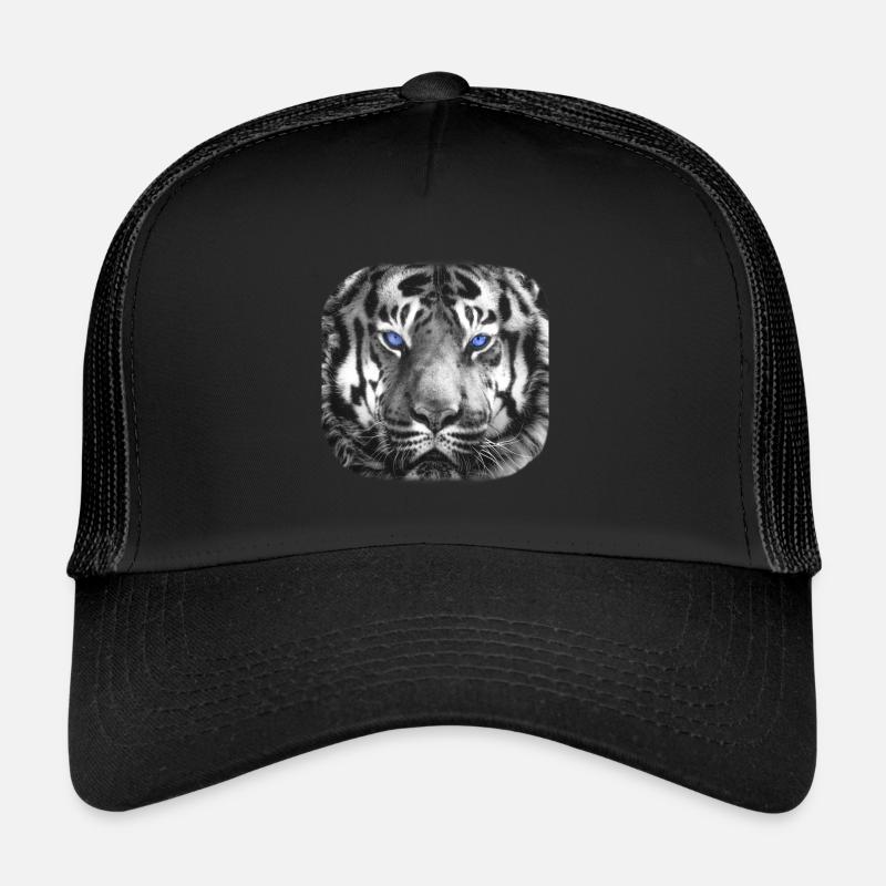 Tiger with blue eyes black and white - Trucker Cap - black/black