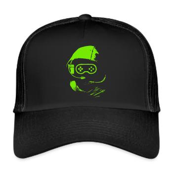Gamer - nerd - gaming - nerdy - Geschenk - Trucker Cap - Schwarz/Schwarz - Vorne