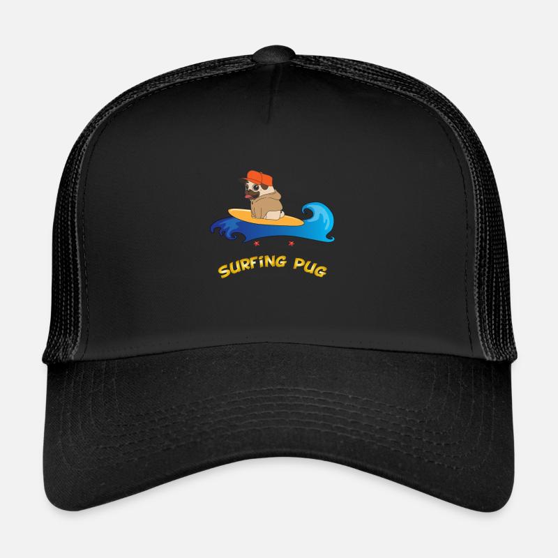 Surfing Mops Surfing Pug Mops sur planche de surf Casquette trucker 
