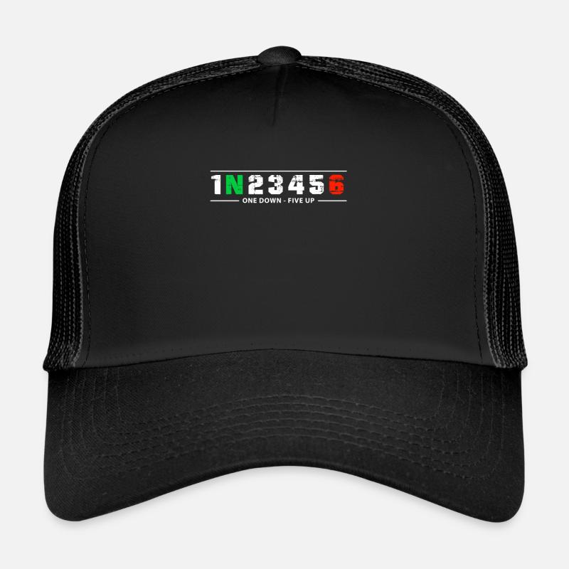 Motorrad Gänge 1N23456 Motorradfahrer Geschenk - Trucker Cap - Schwarz/Schwarz