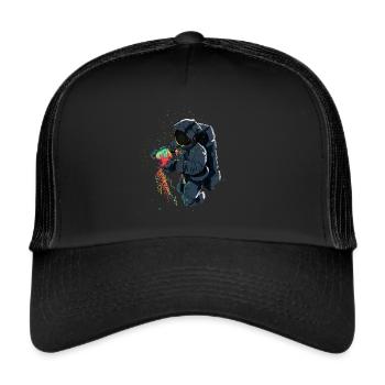 Astronaut mit Qualle - Trucker Cap - Schwarz/Schwarz - Vorne